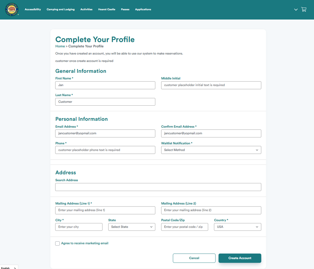 Complete your Profile screen